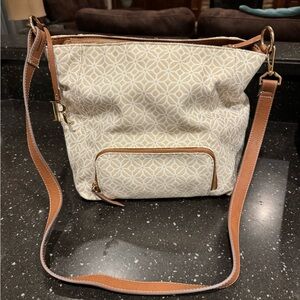 Rosetti Cream and Brown Shoulder Bag with Woven Texture